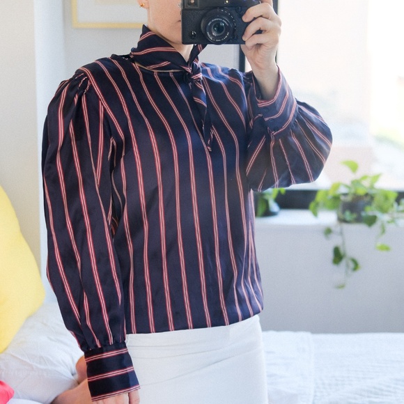 Sandro Red White and Blue Striped Tie Shirt - Picture 2 of 5